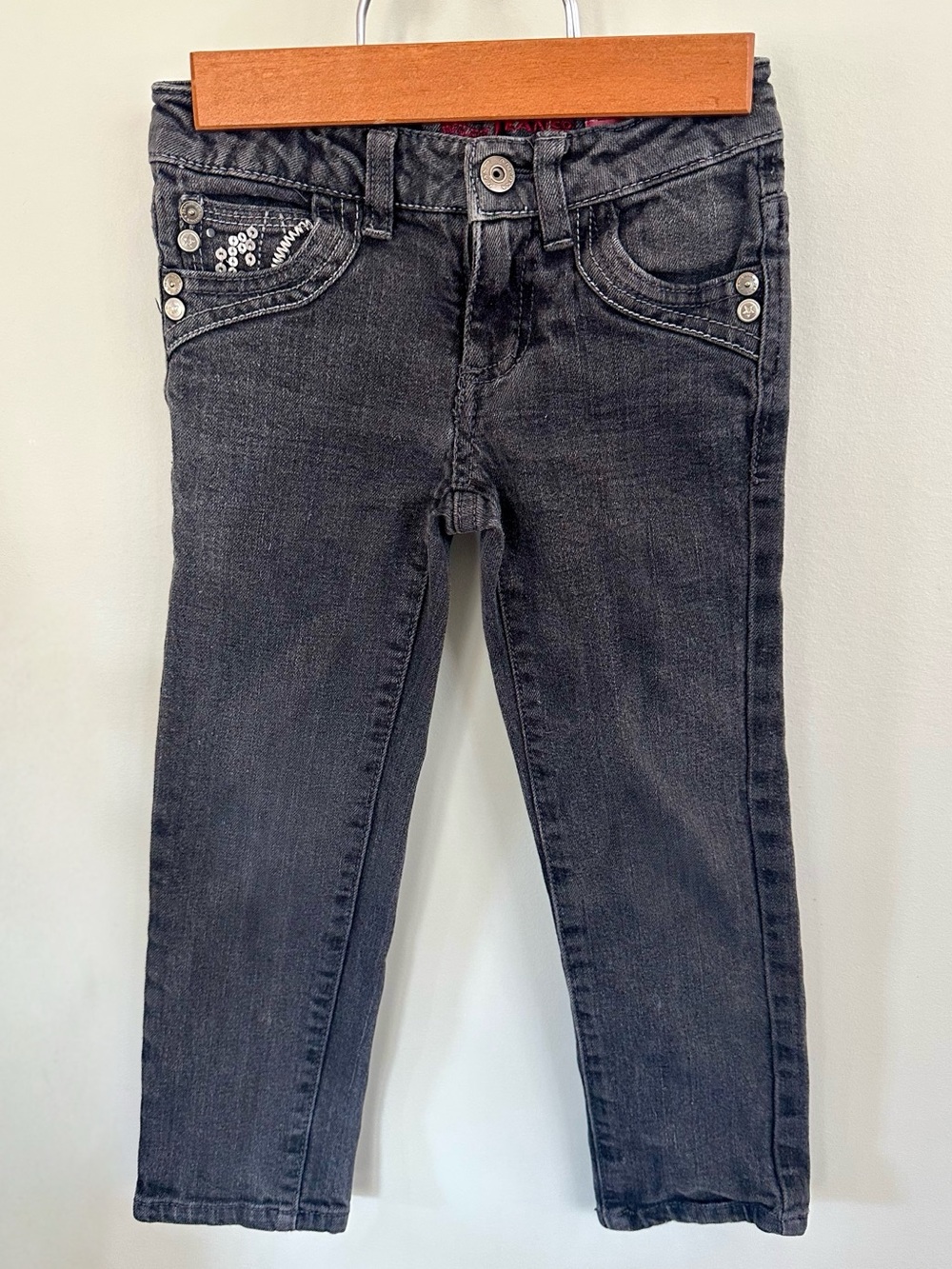 Vintage Y2K Arizona Girls 4 Black McBling Sequin Straight Jeans Adjustable Waist